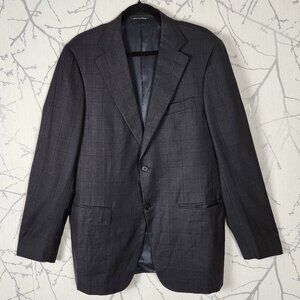Canali Navy Checks Linen Wool Silk Blazer Sport Coat